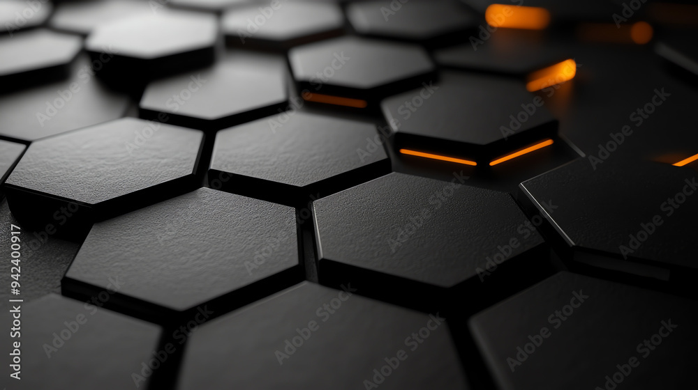 A close-up of a dark gray honeycomb pattern with glowing orange lines running through it.
A close-up of a dark gray honeycomb pattern with glowing orange lines running through it.