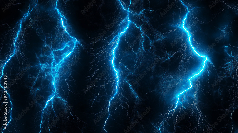 Multiple Blue Lightning Bolts on Black Background Multiple Blue Lightning Bolts on Black Background