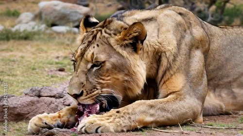 Lioness Feeding in the Wild