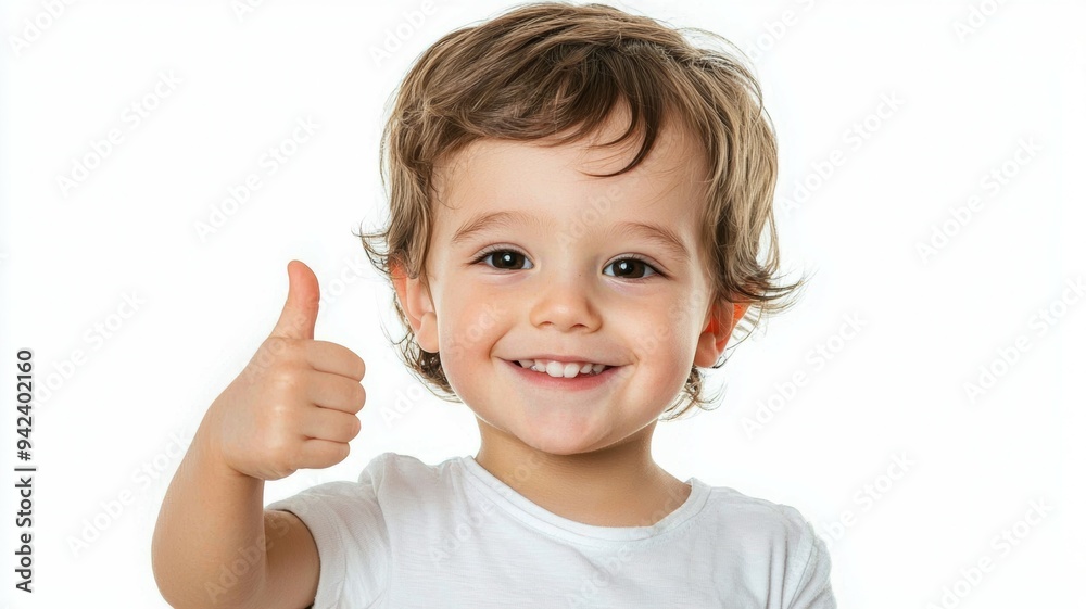 A smiling baby with a thumbs up gesture A smiling baby with a thumbs up gesture