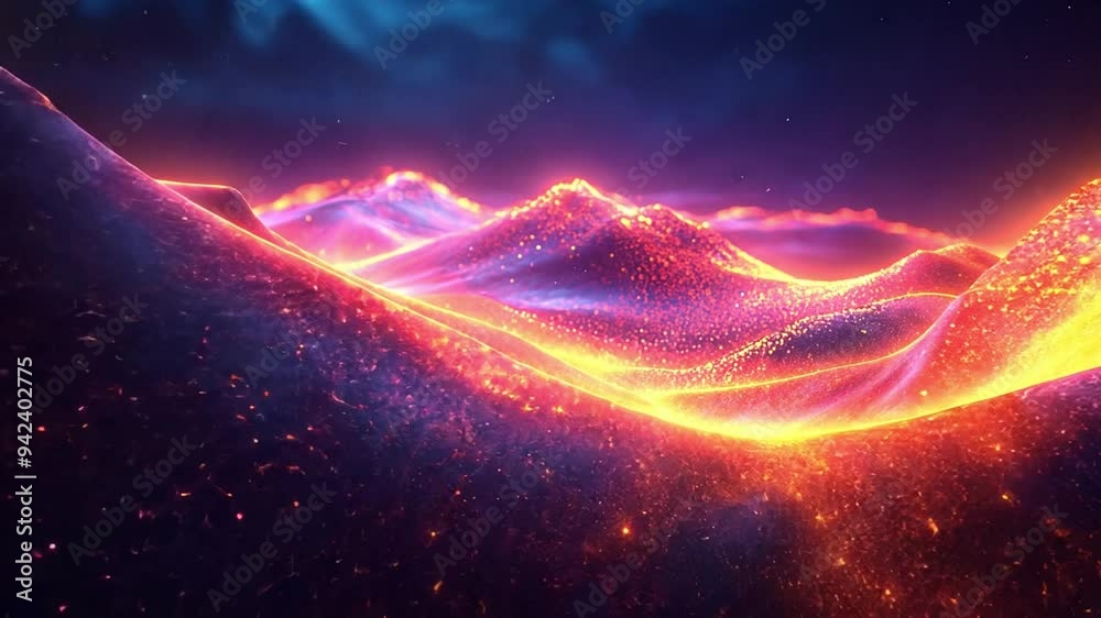 Vibrant mountains radiate with glowing lights, creating an abstract nighttime landscape filled with shimmering colors. Vibrant mountains radiate with glowing lights, creating an abstract nighttime landscape filled with shimmering colors.