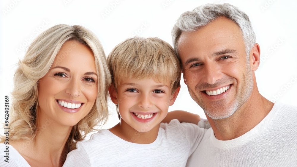 A family of three smiling for the camera A family of three smiling for the camera