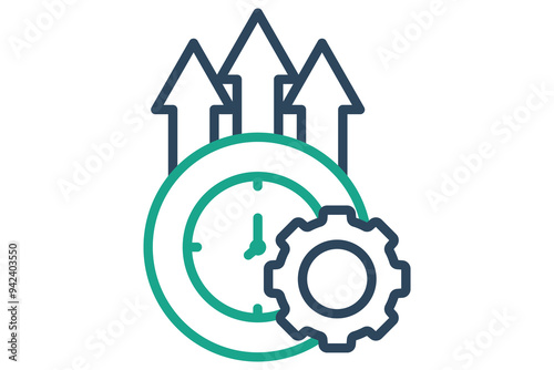Effective icon. line icon style. clock with gear and up arrow. icon related to efficiency. productivity elements vector illustration