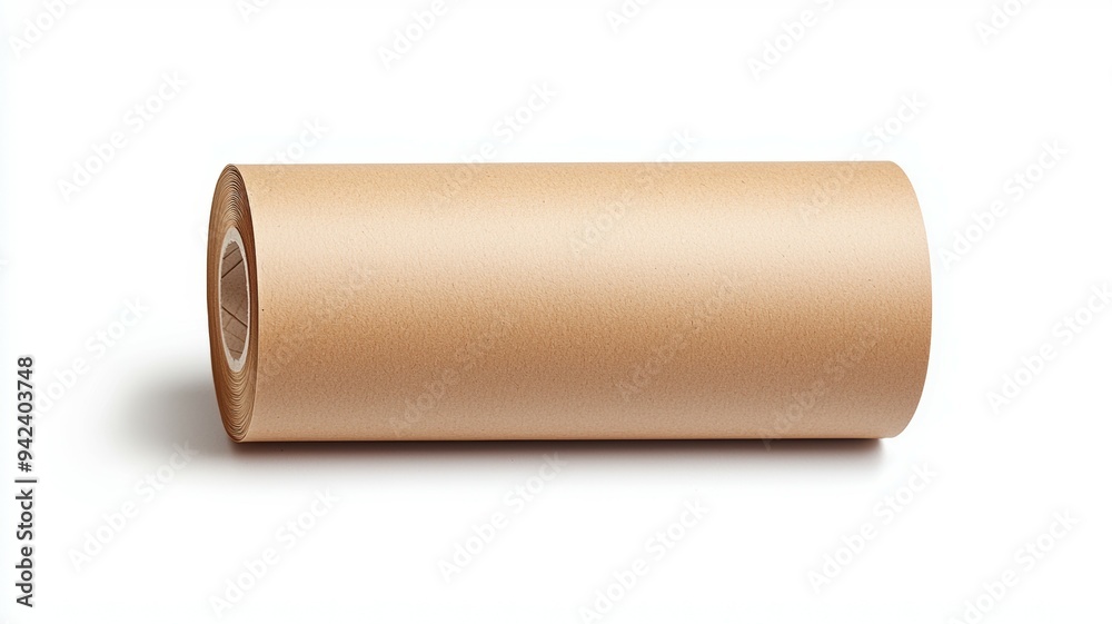 A roll of brown paper is sitting on a white background A roll of brown paper is sitting on a white background