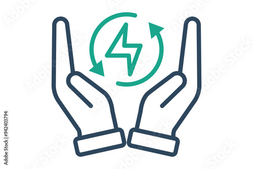 Energy saving icon. line icon style. hand with lightning. icon related to efficiency. productivity elements vector illustration