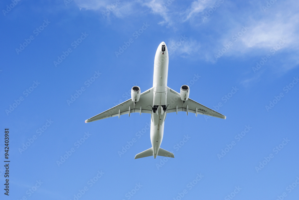 Obraz premium 頭上を飛ぶ飛行機