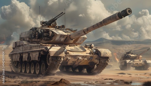 Gustav tank, similar to the Gwotk Modern howitzers in beige color with black wheels and turrets 