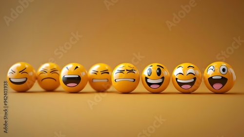 A colorful arrangement of emoji balls showcasing various facial expressions.