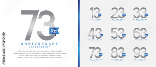 anniversary logo set. vector design silver color with blue ribbon can be use for celebration event