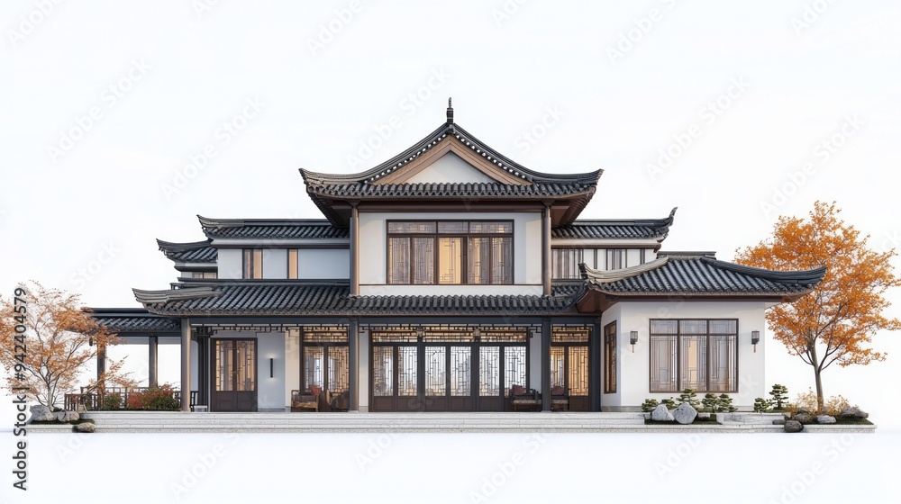 Adorable Chinese-style villa, 3D clay art technique, game-inspired architectural render, pristine white backdrop, high vantage point side view, detailed and charming design Adorable Chinese-style villa, 3D clay art technique, game-inspired architectural render, pristine white backdrop, high vantage point side view, detailed and charming design