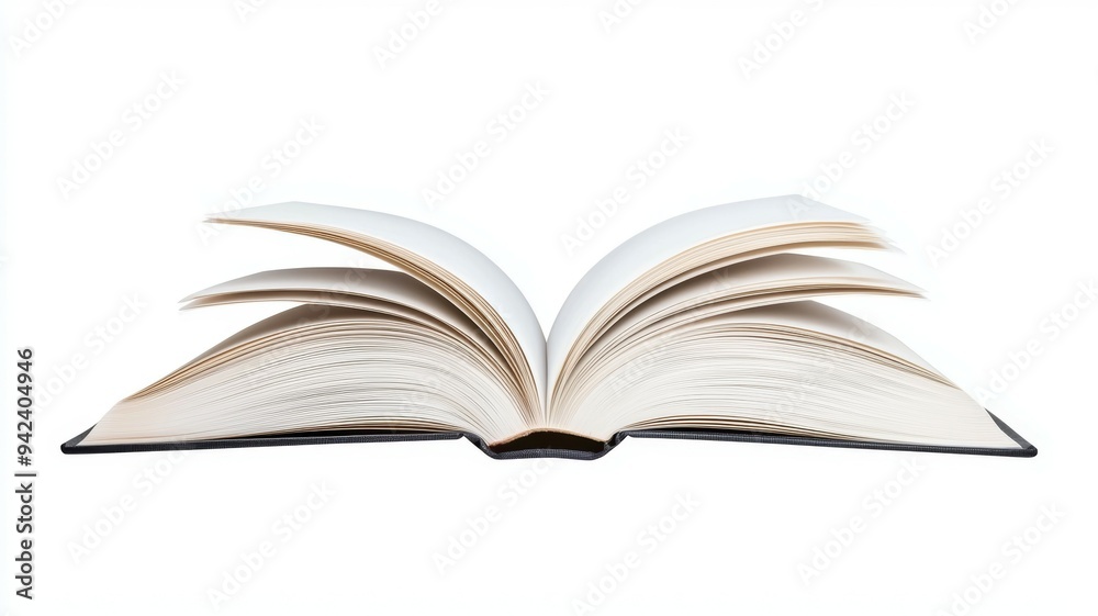 A book is open to a page with a white background A book is open to a page with a white background