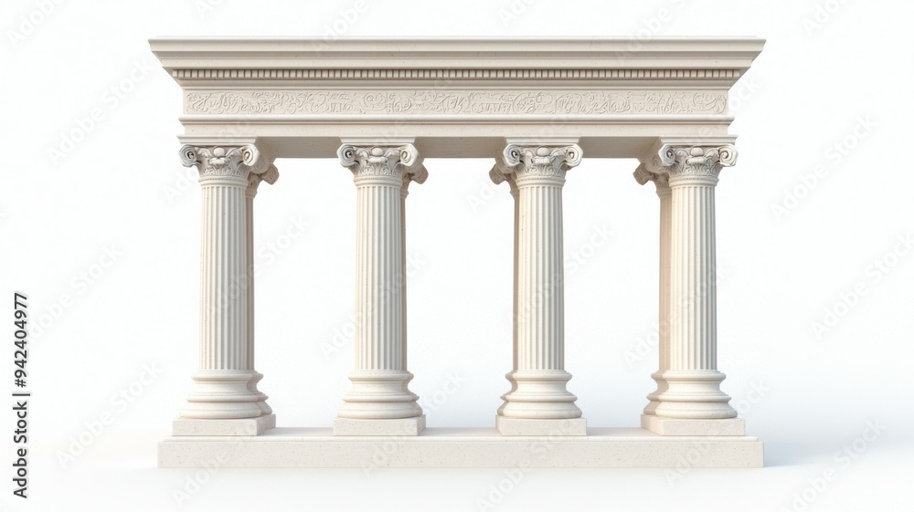 The four pillars are white and are part of a building The four pillars are white and are part of a building
