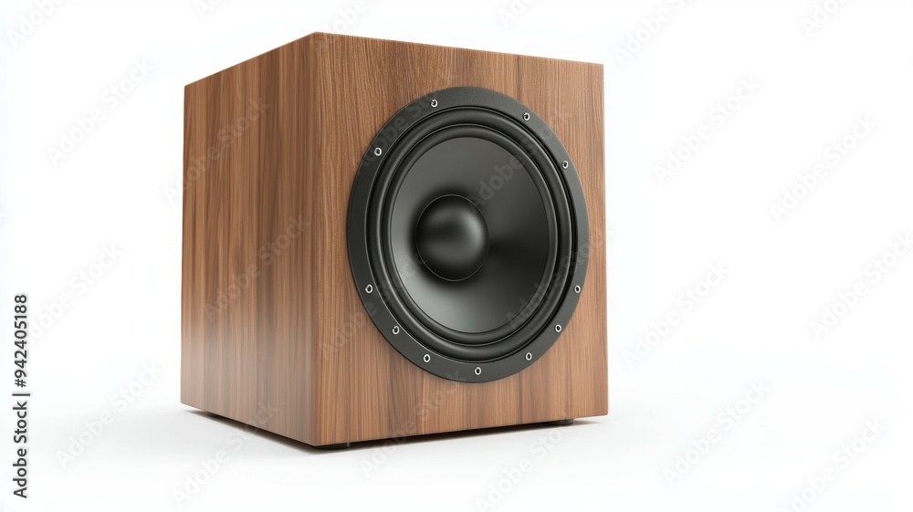 A wooden speaker with a black speaker cone A wooden speaker with a black speaker cone