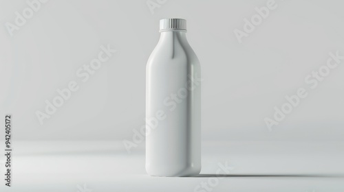 A blank white bottle is prominently displayed against a solid white background, showcasing its sleek design and minimalist aesthetic, perfect for customizable packaging solutions.