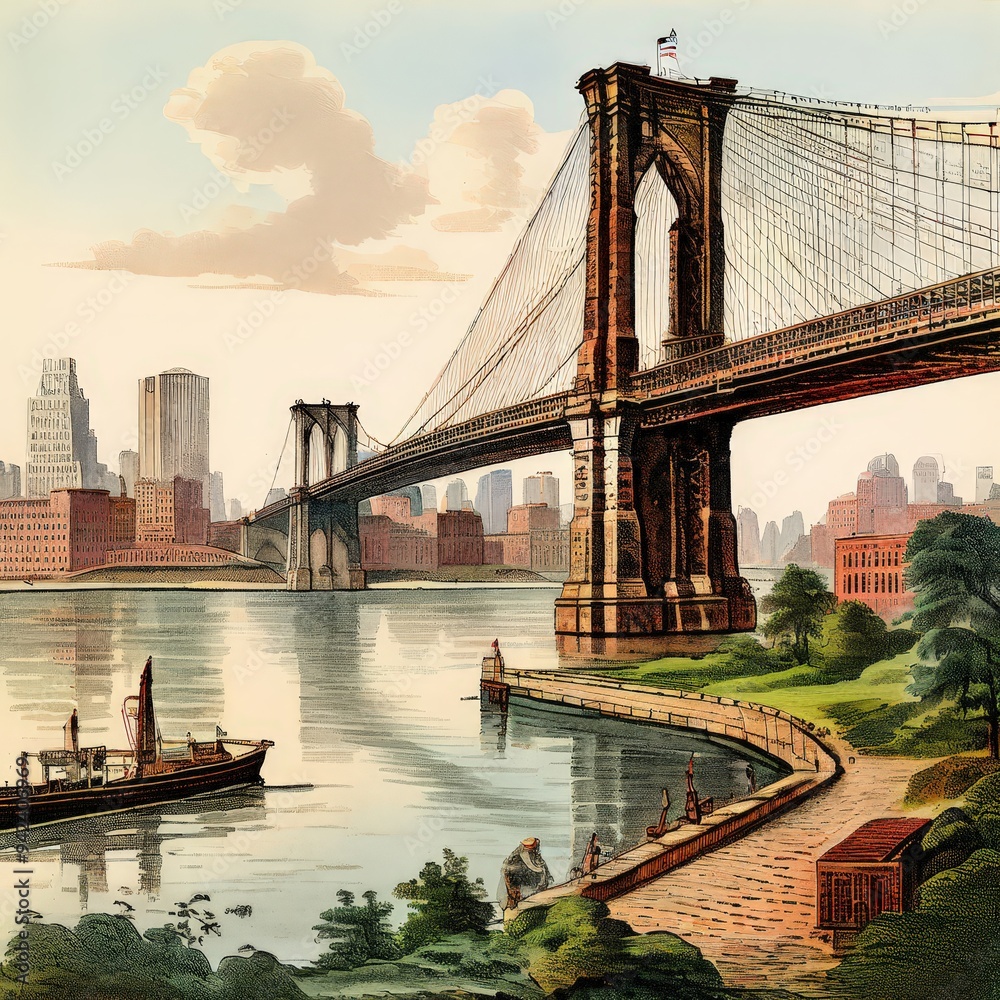 Fototapeta premium the AI Image Generator, Manhattan Bridge from Brooklyn Bridge