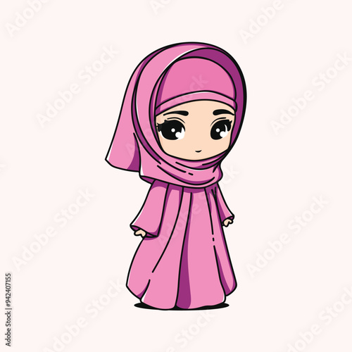 illustration of a Muslim girl with a pink Burqa