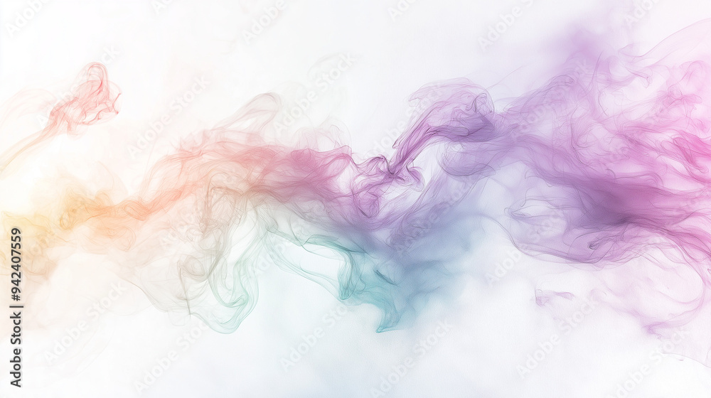 Obraz premium abstract pastel rainbow: soft pink, lavender, mint, and pale yellow ink storm artwork, on a cloud white background