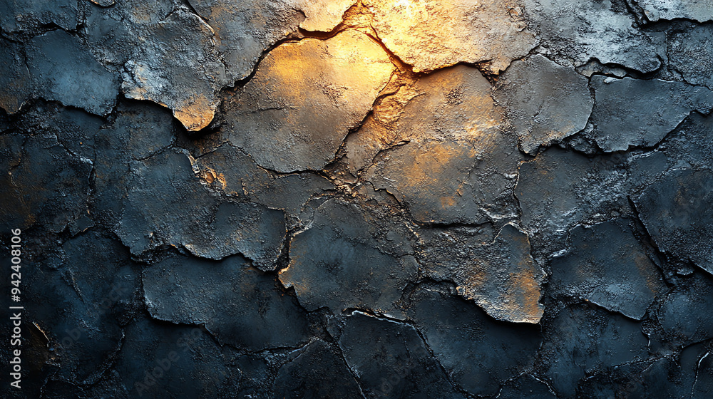 A dark gray, textured surface with irregular, cracked stones. A dark gray, textured surface with irregular, cracked stones.