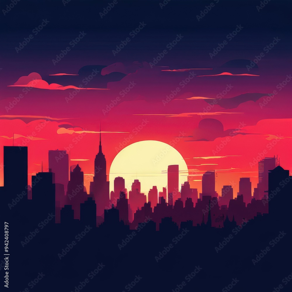 Fototapeta premium the AI Image Generator, Sunset midtown reflection