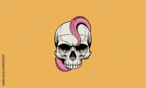 head skull with octopus vector illustration flat design
