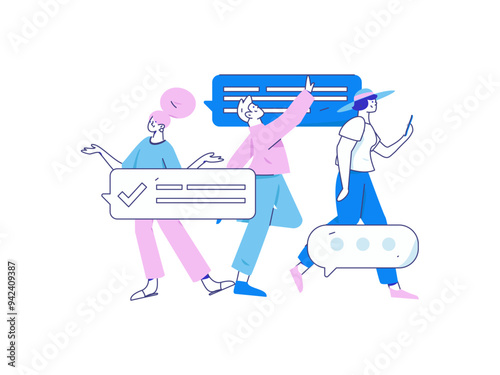 Virtual characters social communication concept business flat vector hand drawn illustration
