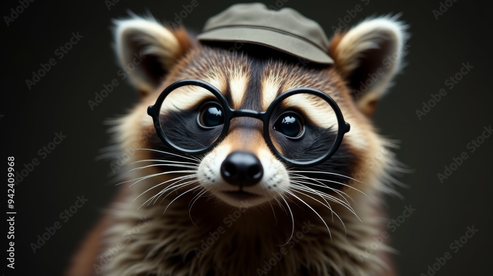 A raccoon wearing glasses and a hat A raccoon wearing glasses and a hat