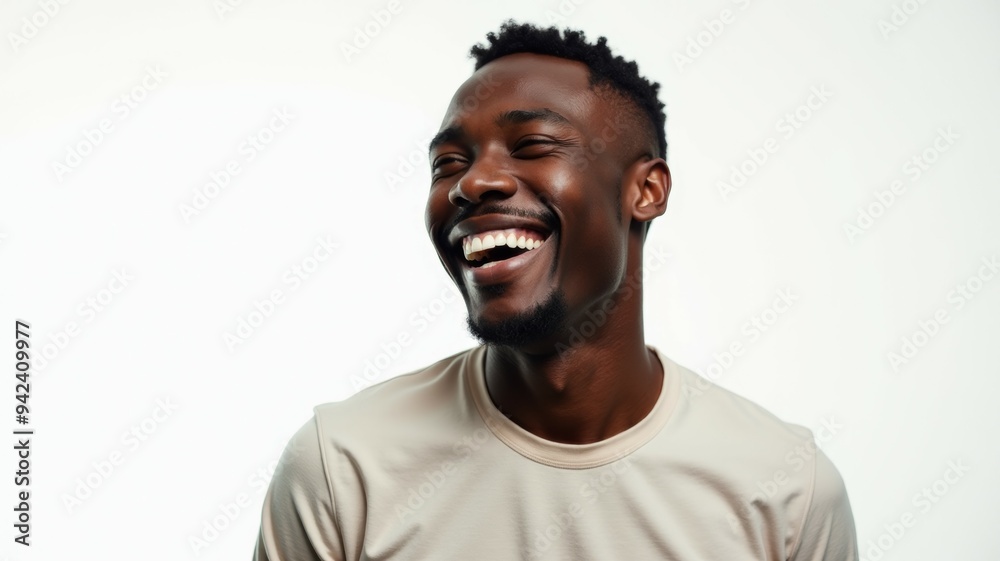A man with a beard is smiling and laughing A man with a beard is smiling and laughing