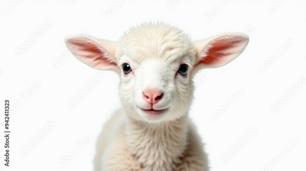 A baby lamb with its head turned to the side and its eyes looking up A baby lamb with its head turned to the side and its eyes looking up