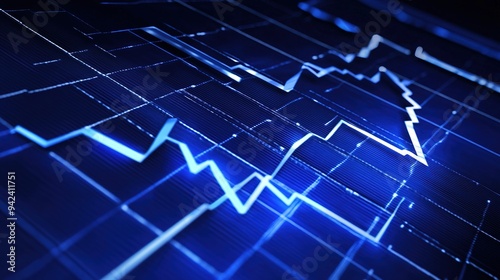 Financial Trading Line: Dynamic Blue-Green and Silver Line Graph Representing Market Trends and Financial Data Analysis, Set Against a Modern Digital Background