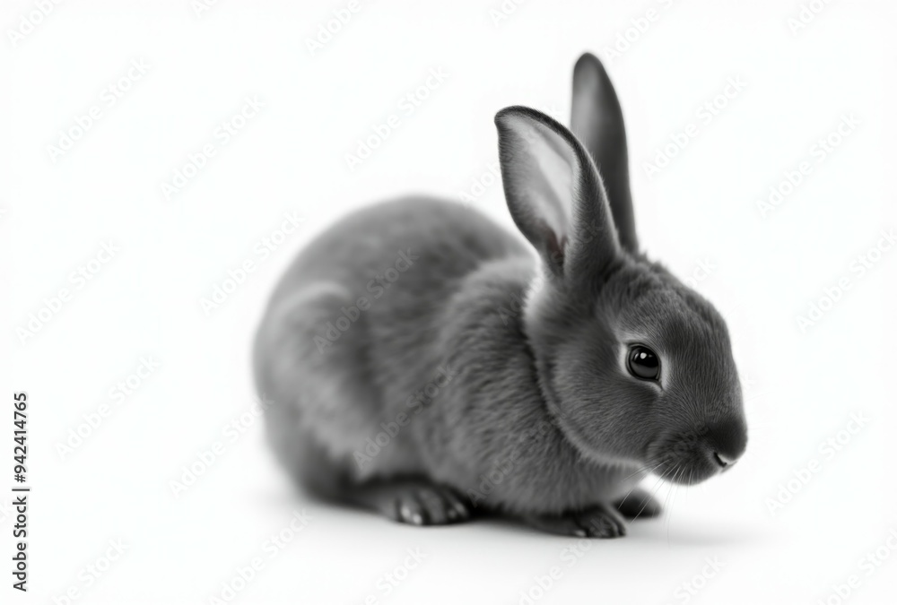 A gray rabbit is sitting on a white background A gray rabbit is sitting on a white background