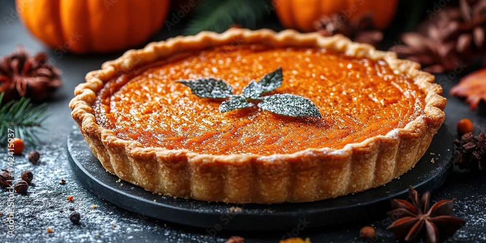 Pumpkin Pie with whipped cream and cinnamon on rustic background, top view. Homemade pastry for Thanksgiving traditional Pumpkin Pie Pumpkin Pie with whipped cream and cinnamon on rustic background, top view. Homemade pastry for Thanksgiving traditional Pumpkin Pie