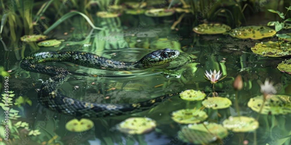 Snake gliding through a charming water body Snake gliding through a charming water body