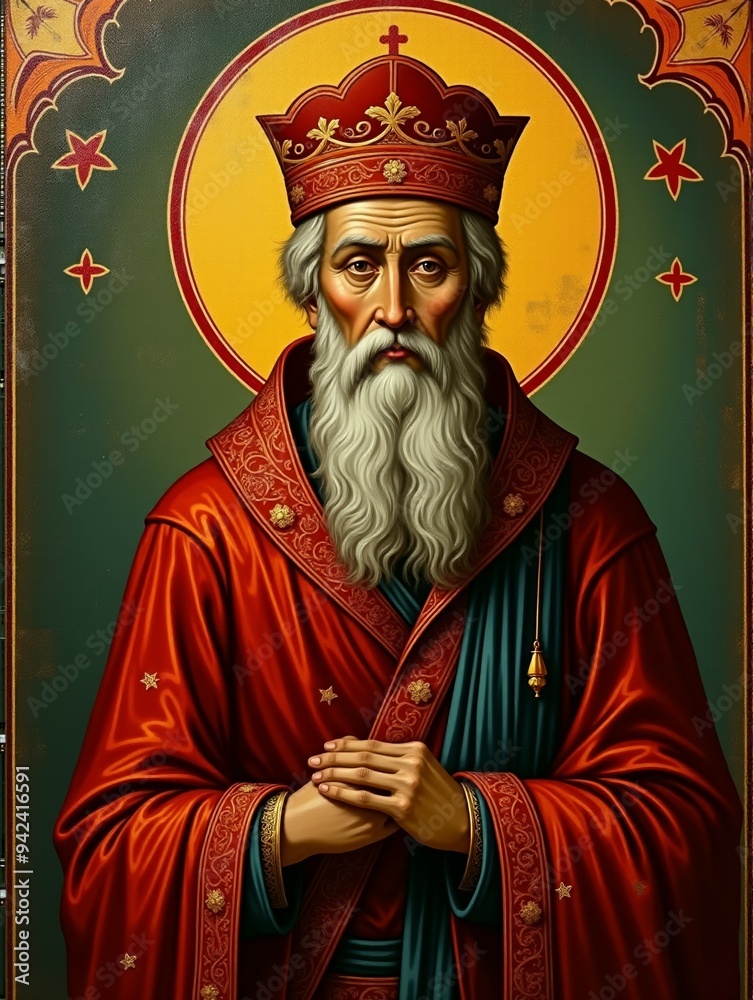 Obraz premium A man with a crown on his head and a beard