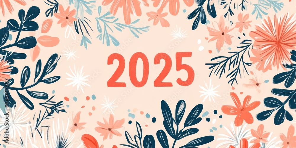 Floral Frame with 2025 in Red