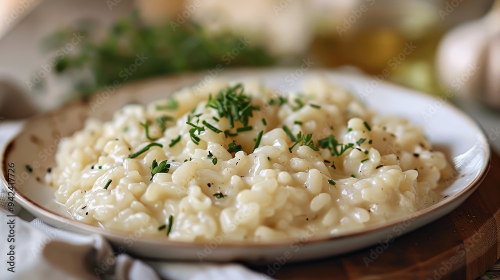Creamy Risotto Sauce on a White Plate Creamy Risotto Sauce on a White Plate