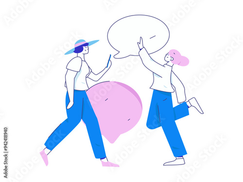 Virtual characters social communication concept business flat vector hand drawn illustration
