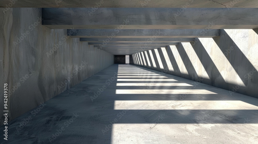 Fototapeta premium Concrete Corridor with Geometric Shadows