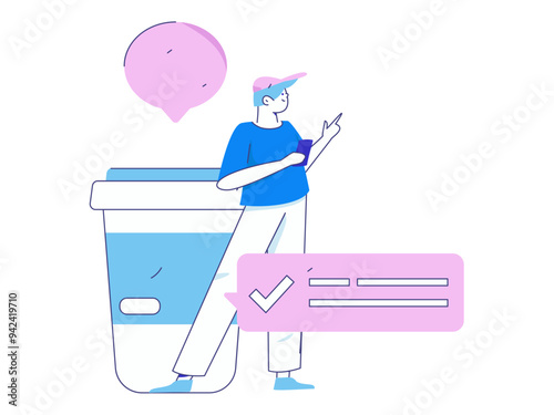 Virtual characters social communication concept business flat vector hand drawn illustration
