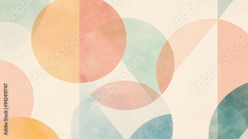 Wallpaper Mural A pastel-colored geometric pattern featuring simple overlapping circles and triangles in a soft, minimalistic layout Torontodigital.ca