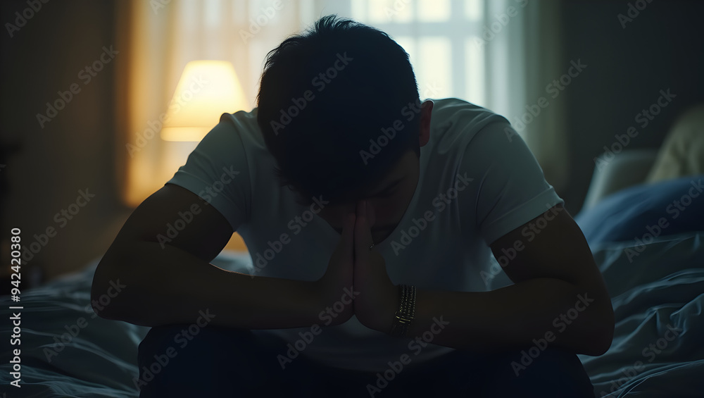 Man lying face down on a bed, overwhelmed with emotions, symbolizing depression, fatigue, and mental health struggles, in a dimly lit bedroom.
Man lying face down on a bed, overwhelmed with emotions, symbolizing depression, fatigue, and mental health struggles, in a dimly lit bedroom.