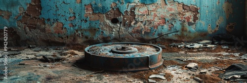 Abandoned anti-tank mine positioned on the ground photo