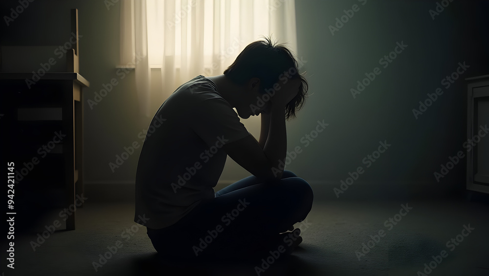A person sits on the floor with their head in their hands, illuminated by soft light, portraying a moment of emotional struggle and mental health reflection.
A person sits on the floor with their head in their hands, illuminated by soft light, portraying a moment of emotional struggle and mental health reflection.