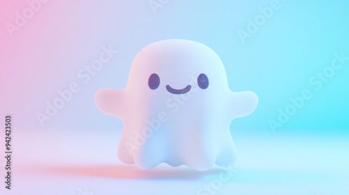 Happy Halloween banner. Festive background with realistic 3d cute ghost