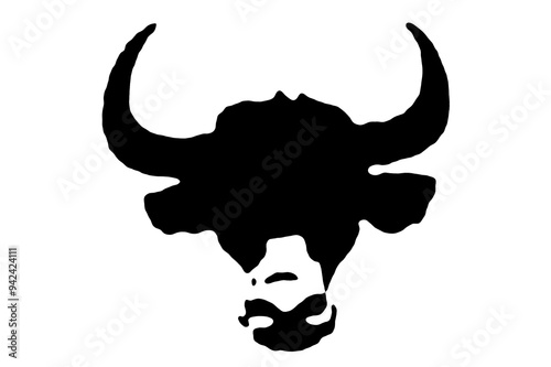 black and white vector image of bull cow silhouette Wild animal portrait, beauty, body line art. For use as a brochure template or for use in web design