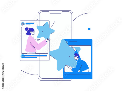 Virtual characters social communication concept business flat vector hand drawn illustration
