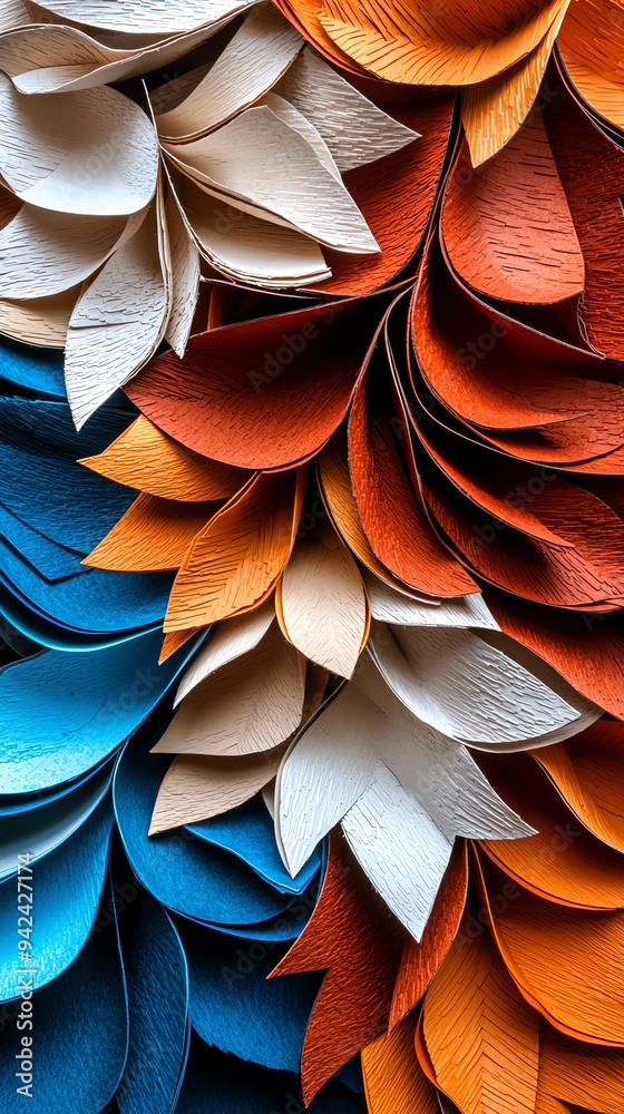 Vibrant paper flower arrangement showcasing blue, white, and orange colors, perfect for creative projects or decoration. Vibrant paper flower arrangement showcasing blue, white, and orange colors, perfect for creative projects or decoration.
