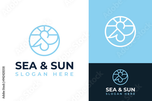 Initial S Sea Ocean Wave Beach Sun Light Emblem Logo Design Branding Template