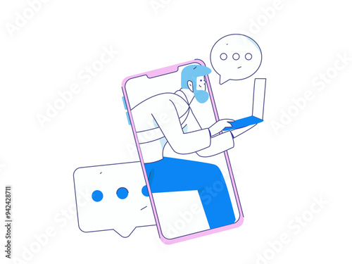 Virtual characters social communication concept business flat vector hand drawn illustration
