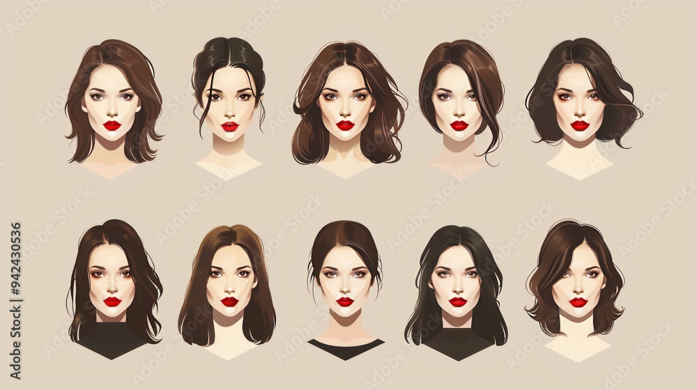 Collection of beautiful female faces with red lips. Collection of beautiful female faces with red lips.