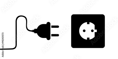 Electric socket with plug. electric technology, electric power, electric cord, voltage. Unplugged power plug and outlet icon. disconnected energy cable, vector illustration